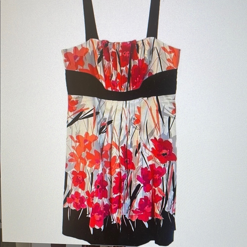London Times Floral Cream,Black, Pink Pleated Bodice and Skirt Sundress